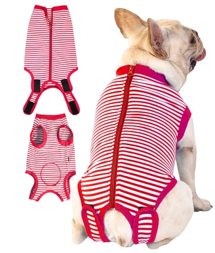 Image of Dog Red Recovery Suit for Medium Female Spay,Male Dog Surgery Suit,Narrow Red-White M