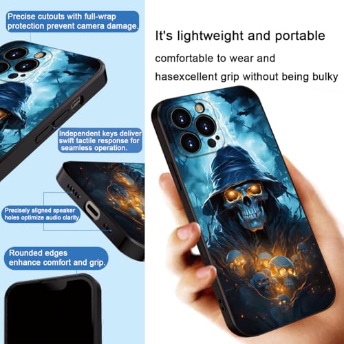 Printed with Skull for iPhone 16 pro max case, Printed with a Skeleton Pattern bathed in Lightning, The Silicone Shockproof case Makes Your Phone Look Cool (A1-Skull-Death God Skeleton)