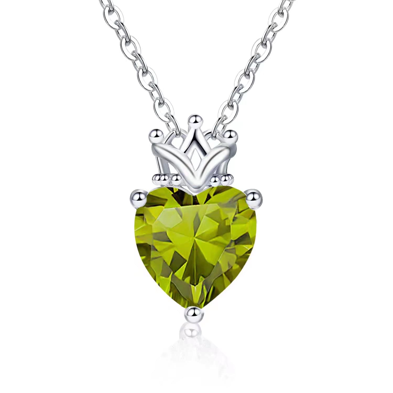 Qings Birthstone Heart with Crown Pendant Necklace 925 Sterling Silver Love Heart Princess Queen Crown Necklaces Cubic Zirconia Necklaces Birthday Gift for Girls Women