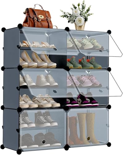 Image of Shoe Rack Multipurpose 5 Shelves Shoe Rack with Zip Door Cover & Side Pockets, Multiuse Wide Shelve,Rack for Footwear, Toys, Clothes (Grey, 12-Layer)