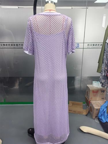 Qikaka Women's 2 PCS O Neck Short Sleeve Fishnet Bodycon Sexy Nightclub Party Plus Size Dress Set3