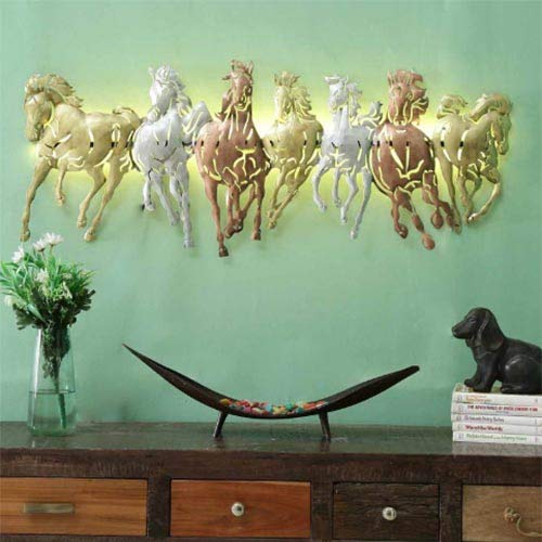 Kra kraftee Wall Sculptures (7 HORSE CUTTING SMALL (B)) wall decore/Iron wall art for living Room, Office, Cafe, Restaurant Etc.. Size (8 * 2 * 32 INCH - Multicolor)
