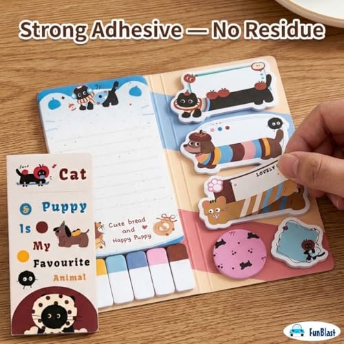 Image of FunBlast Cat & Puppy Sticky Notes - 11 Sheets /440 Sticky Notes, Sticky Pad for Study, Point It Marker Stationery Items, Self-Adhesive Memo Pad, Planners and Memo Sticker (Multicolor)