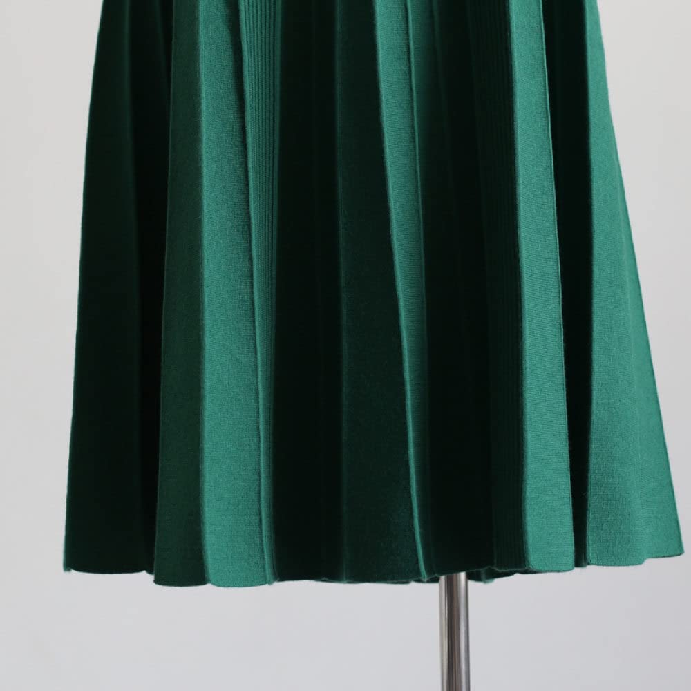Röcke Damen,Damen Midirock Smaragdgrün Elastisch Hohe Taille Gestrickter Faltenrock Einfarbig A-Linie Swing Gerafft Einfach Herbst Winter Lange Röcke Für Mädchen Damen,M
