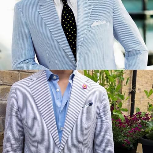 Mens Seersucker Suit Blazer Men Summer Lightweight Jacket Sports Coat Beach Wedding Party Prom Daily Casual Outfit Jacket2