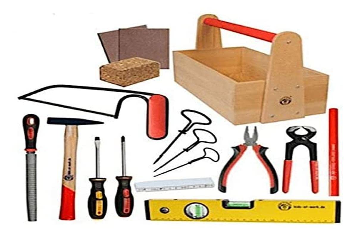 Kids At Work Junior - Juego de herramientas (16 piezas, madera y acero)