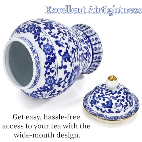 Image of Goaste Blue and White Ginger Jar with Lid, 7.2 Inch Chinoiserie Porcelain Ginger Jars Airtight, Decorative Ceramic Tea Candy Storage Jar, Handmade Vintage Flower Vase for Home Decor, Sugar Nuts Herbs