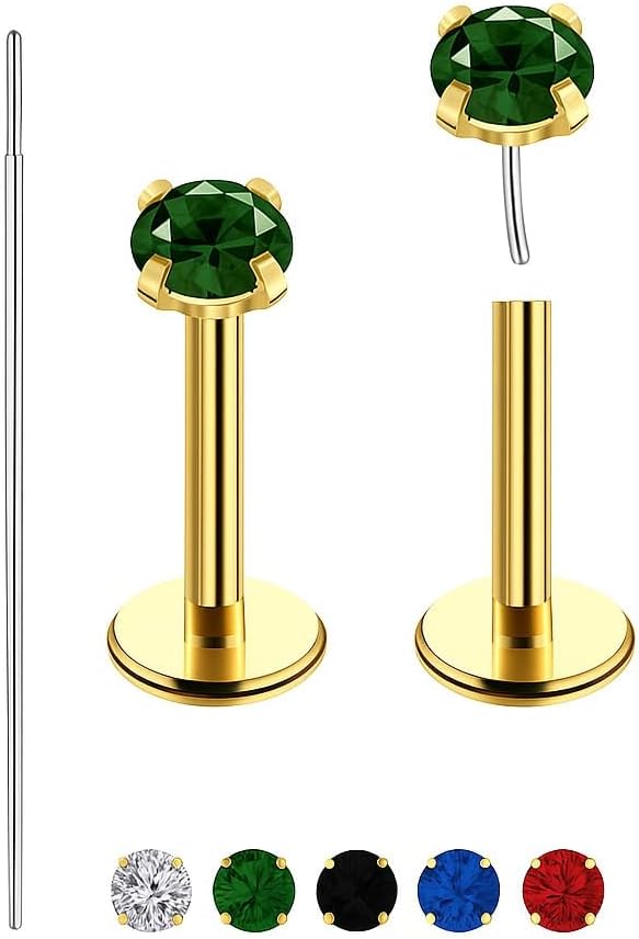 Gold Nose Ring Stud, 20g Cartilage Earrings Tragus Piercing Jewelry, 14k Titanium Nose Ring Threadless Medusa Clip on Earrings, Flat Back Medusa earrings for Women/men