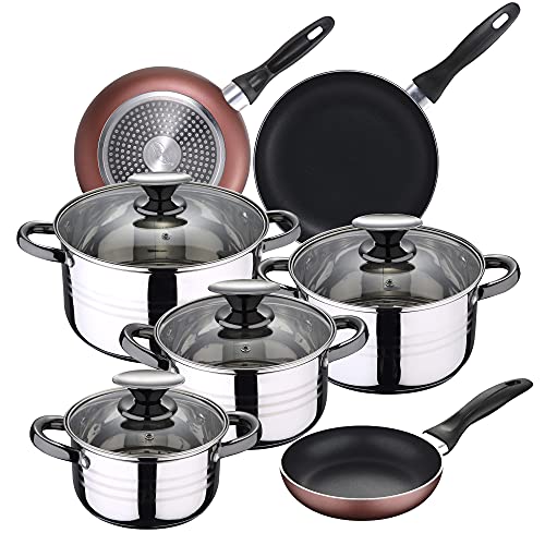 Bateria de cocina 8 piezas SAN IGNACIO Dina, acero inoxidable, con juego sartenes (16/20/24 cm) SAN IGNACIO Paradise de aluminio prensado