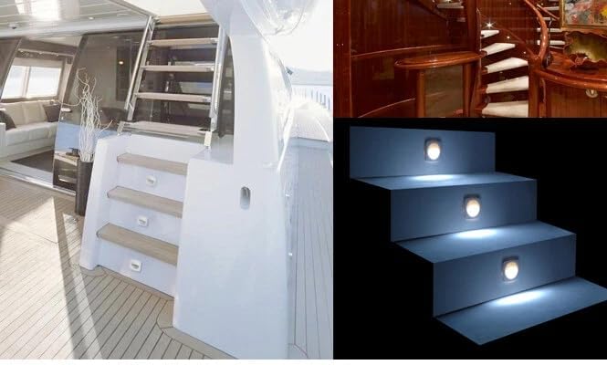 MUSM 2PCS 12V LED Courtesy Light RV Boat Stairway Companion Lamp Black/White Shell