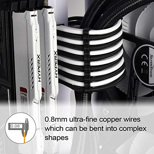 Image of SilverStone Technology PP07E-MBBW, 30cm Motherboard 24pin to 24pin Sleeved Extention Cable, Black + White, SST-PP07E-MBBW