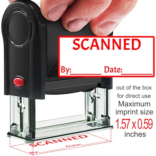Bertiveny Self Inking Scanned Stamps with Date Custom Office Scanned Rubber Stamps Self-Inking Personalized for Business Supplies,Business Stamps for Scann,Red