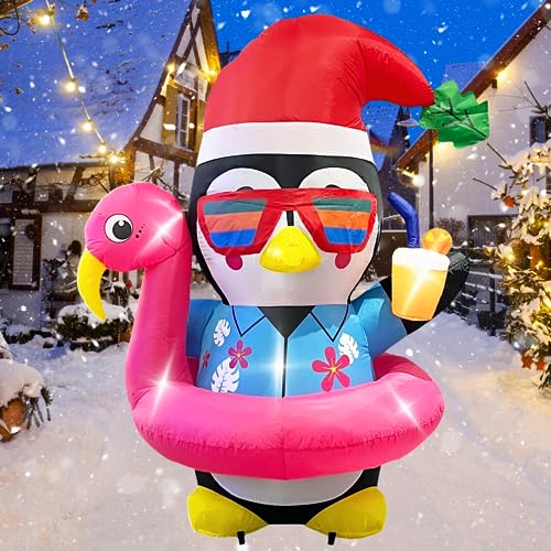 Tropical Christmas Fun: 5FT Inflatable Hawaii Penguin with LED Lights