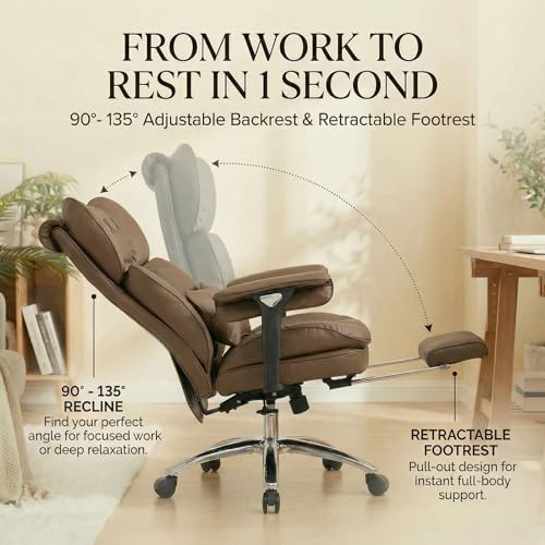Image of Efomao Big & Tall Desk Chair, Wide Executive Office Chair with Footrest Brown