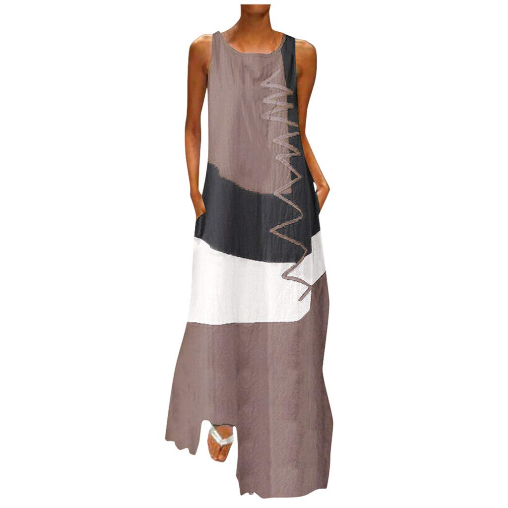 Skang Summer Dresses for Women UK Maxi Dress Plus Size Dress Retro Patchwork Dress Sleeveless V Neck Dresses Soft Casual Long Sun Dress Bohemian Summer Dress