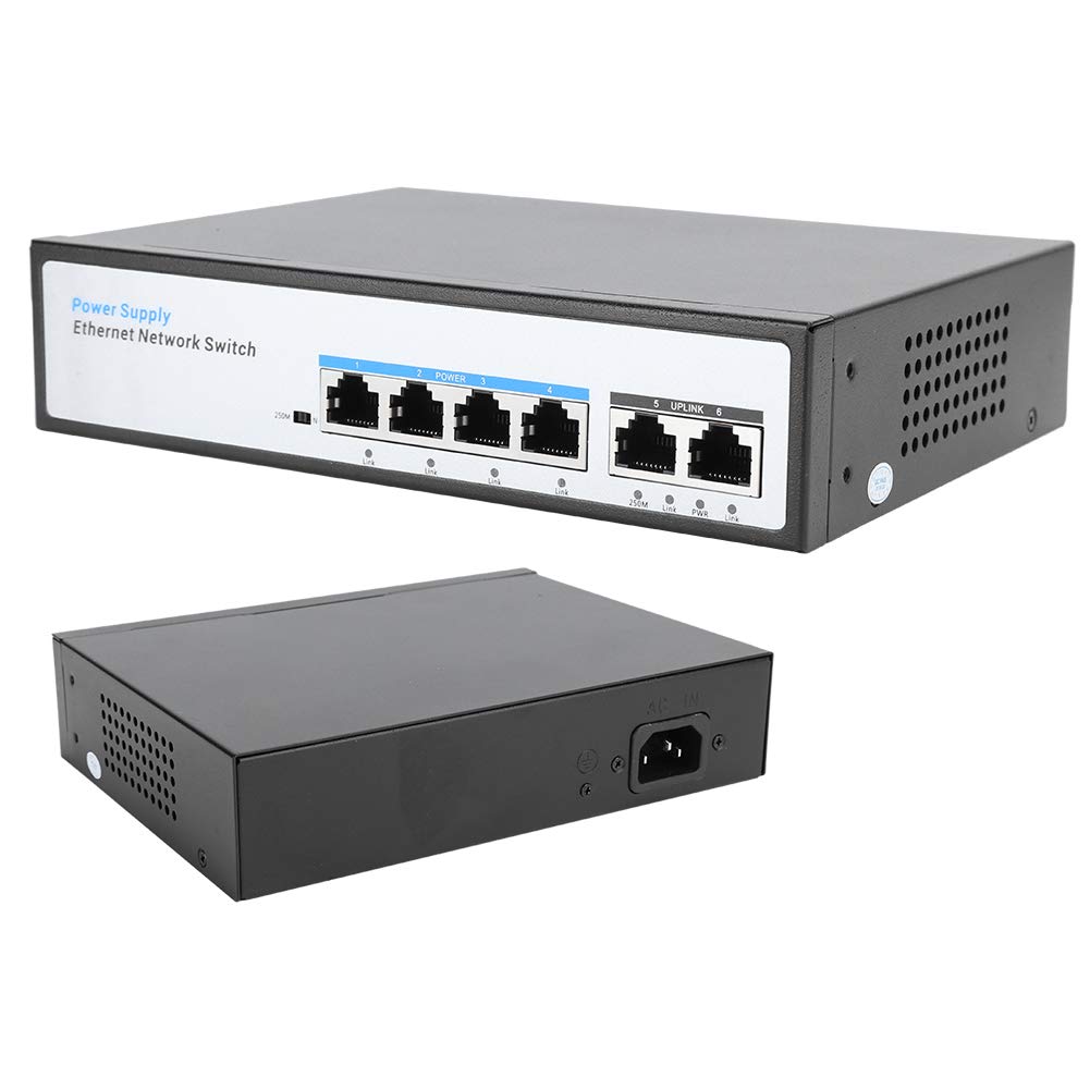 ASHATA Switch POE 6 Porte 100M, Alimentatore 26V, Spina UE, per