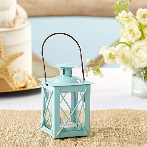 Kate Aspen Rustic Shelf Decor Luminous Vintage Tea Light Votive Candle Holders Metal Mini Decorative Lantern, Distressed Teal Blue