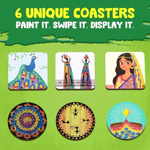 Image of Smartivity Squeegee Art Coaster Kit for Kids 4-8 Years - DIY Paint Pouring & Swirl Art Craft Activity - Make 6 Colorful Coasters - Creative Birthday Gift for Boys & Girls