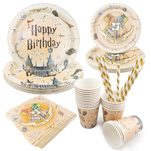 Jeinbuil Harry Anniversaire Décoration Magique Set de Vaisselle pour Sorcière 20 Invités Décorations d'Anniversaire Harry pour la Fête d'Anniversaire de...