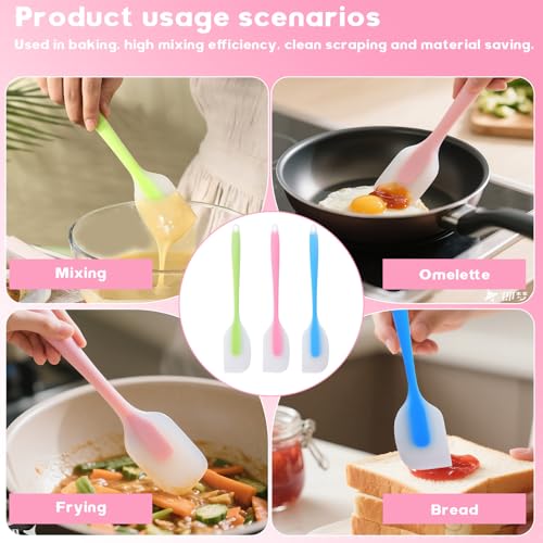 Image of 3Pcs Silicone Spatulas,Translucent Heat Resistant Flexible Non-stick Spatula,Food Grade Kitchen Essential Grip Gadgets Premium Scraper(Pink,Green,Blue,Small)