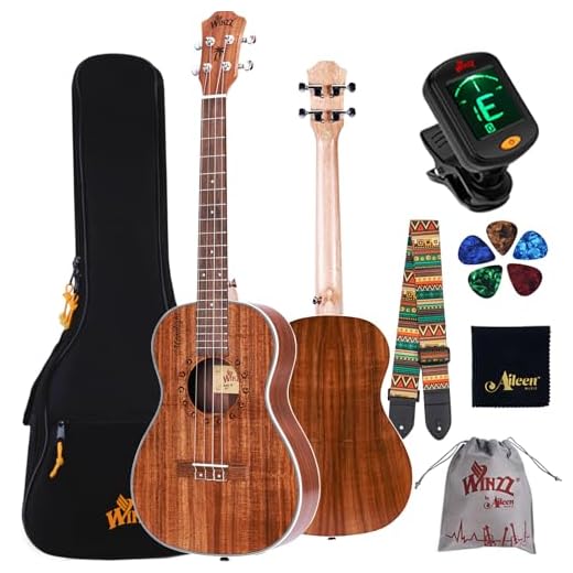 Winzz Ukelele Barítono 30 pulgadas adultos niños principiantes set, ukelele madera KOA mejor para profesionales