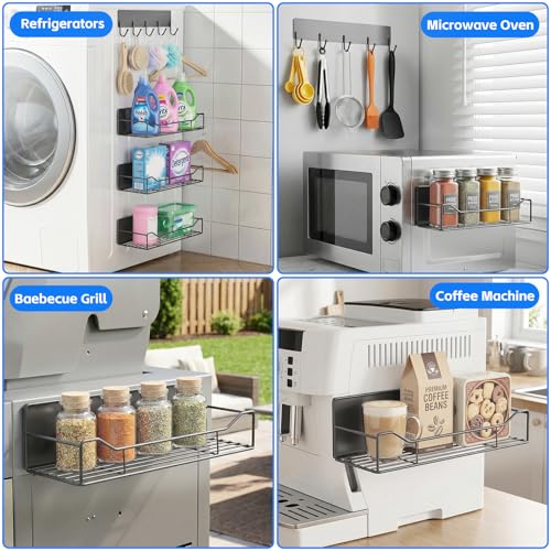 Magnetic Laundry Shelf Organizer, 5 Pack Magnetic Shelves for Washing Machine with Hooks, Heavy Duty Magnetic Storage Rack for Washer, Dryer, Refrigerator, Kitchen, Pantry & Laundry (Grey) - image 7