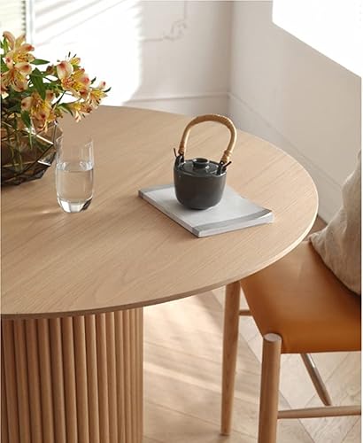 Miniatura 8 de LAKIQ Mesa de comedor redonda moderna de 35.5 pulgadas de ancho, mesa de comedor de madera contemporánea para apartamentos pequeños (marrón)