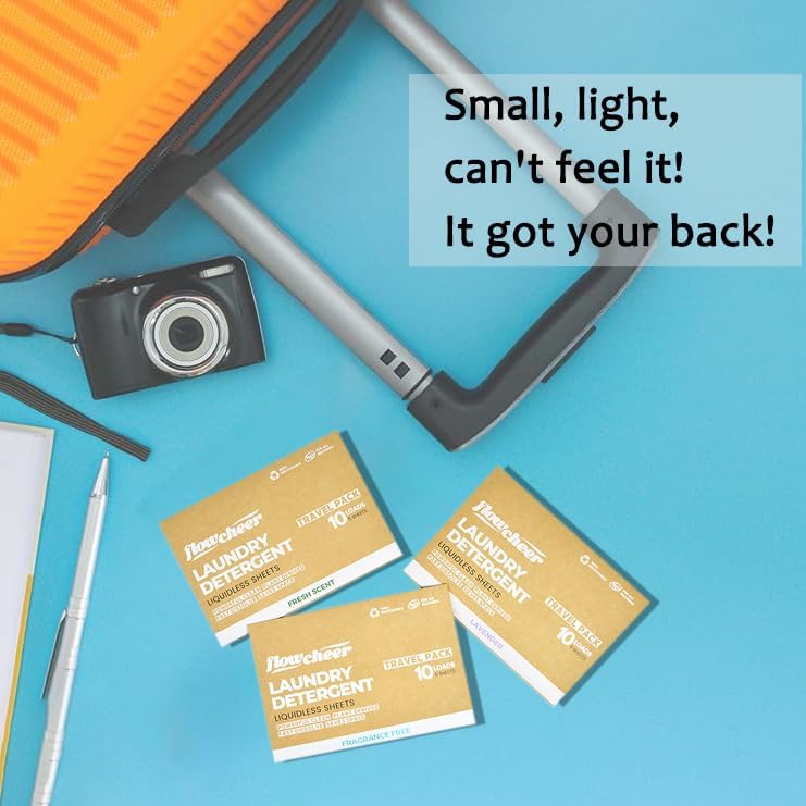 Miniatura 4 de Flowcheer Hojas de detergente para ropa de 10 cargas, limpieza potente, hojas de lavadora sin plástico, hoja de detergente de viaje, lavanda