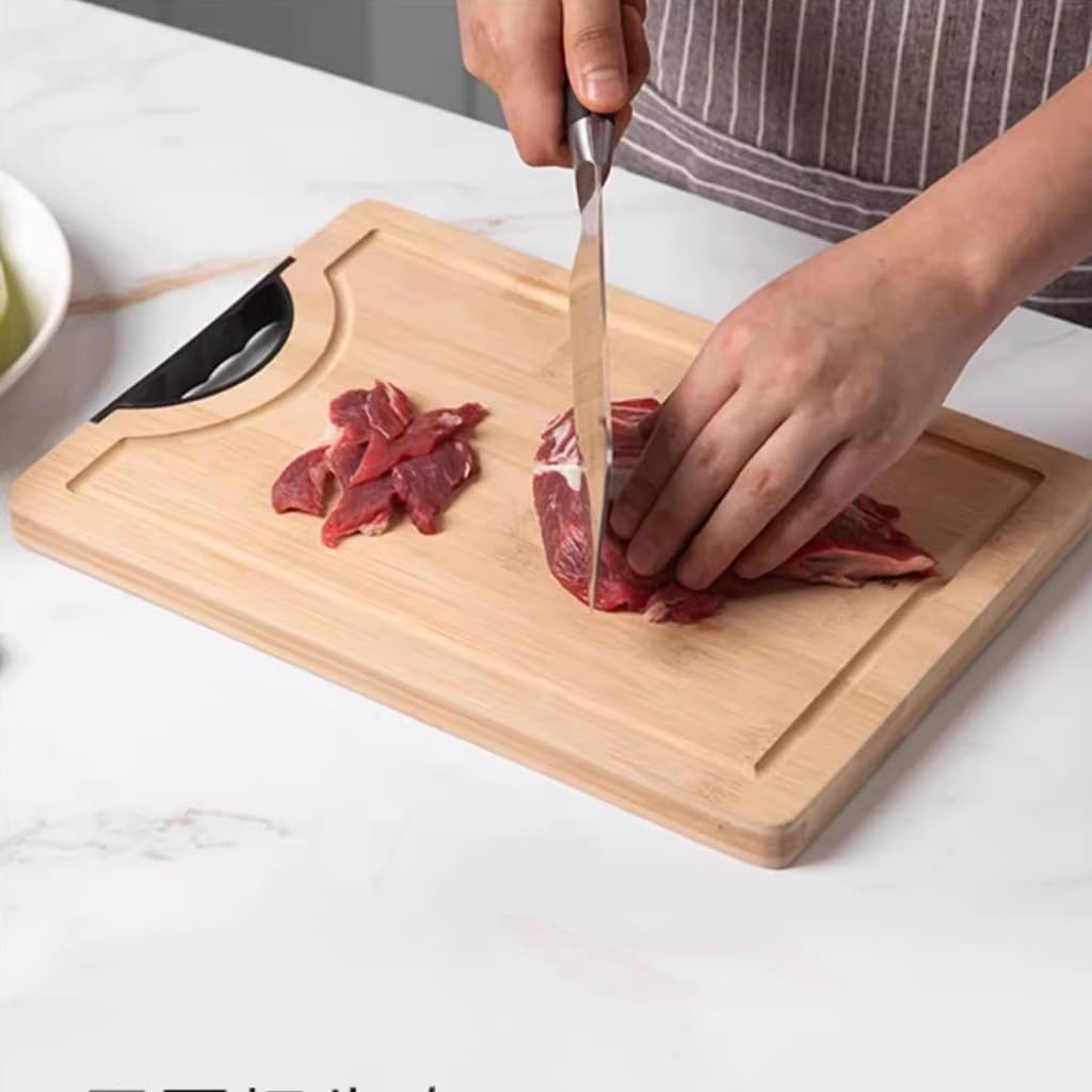 Tagliere, Tagliere in bambù con manico e scanalatura for il succo(31.5cm)