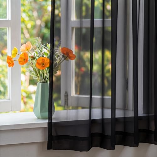 Image of NICETOWN Black Sheer Curtains for Halloween, W42xL63, 2 Panels