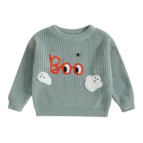 Baby Fall Winter Clothes Toddler Girl Boy Halloween Sweater Pumpkin Boo Embroidery Pullover Chunky Knit Sweaters