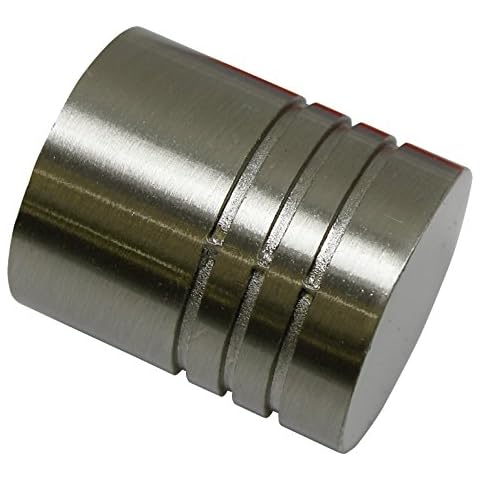 GARDINIA Endknöpfe für Gardinenstangen, 2 x Endstück Zylinder, Serie Chicago, Metall, Edelstahl-Optik, Durchmesser 20 mm Cover