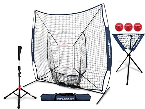 PowerNet 7x7 DLX Practice Net + Deluxe Tee + Ball Caddy + 3