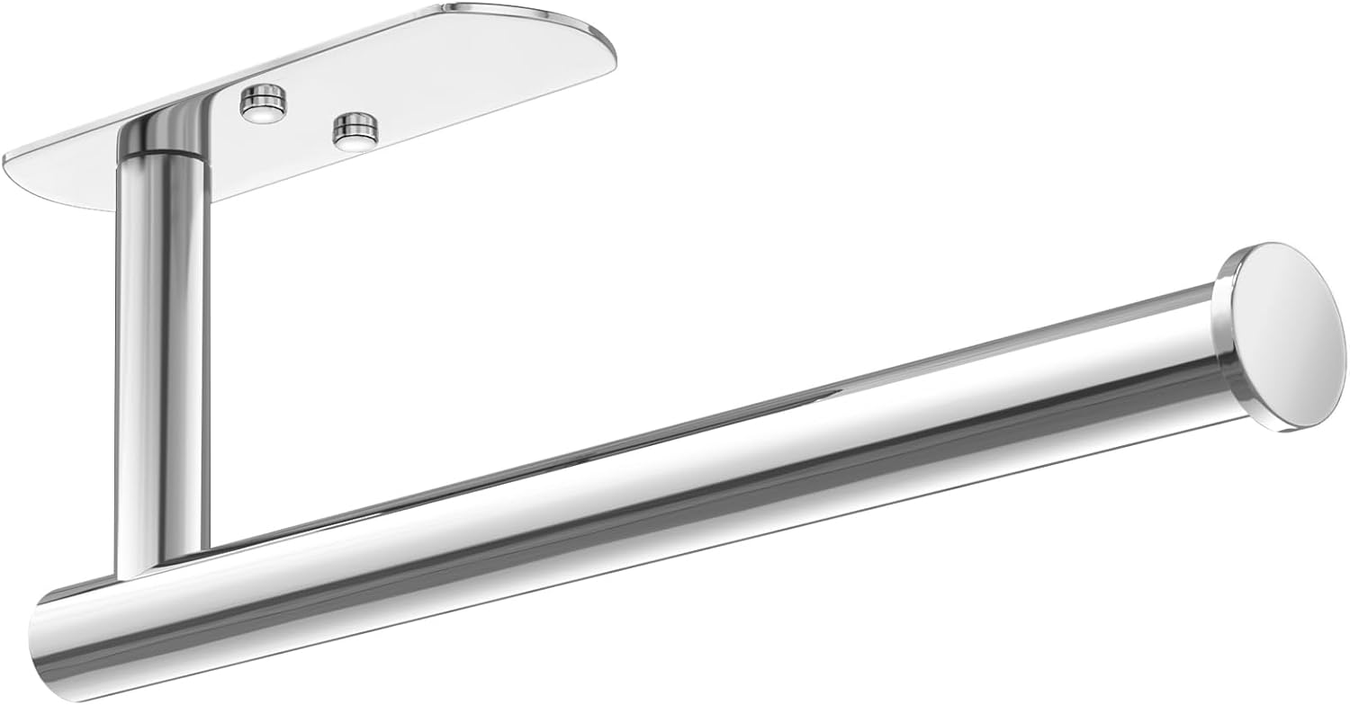 VAEHOLD Self Adhesive Paper Towel Holder Under Cabinet Mount, Wall Mounted Paper Towel Roll Holder for Kitchen, Bathroom, Wall – SUS304 Stainless Steel (Bright Surface)