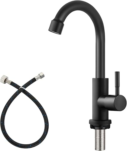 Heyalan Grifo de cocina solo con agua fría, mango único, 1 agujero, montaje en cubierta, SUS304, barra de fregadero de acero inoxidable, cuello de