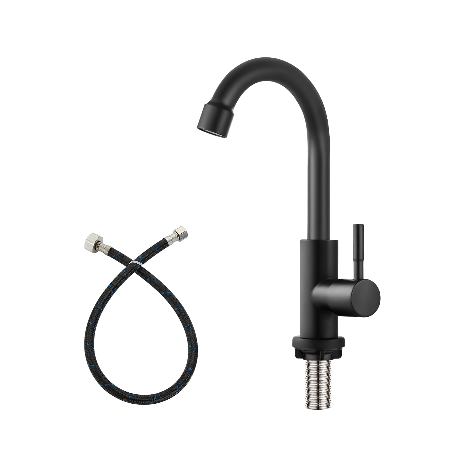 Heyalan Cold Water Only Kitchen Faucet Single Handle 1 Hole Deck Mount SUS304 Stainless Steel Sink Bar Tap Goose Neck,8.3inch,Matte Black