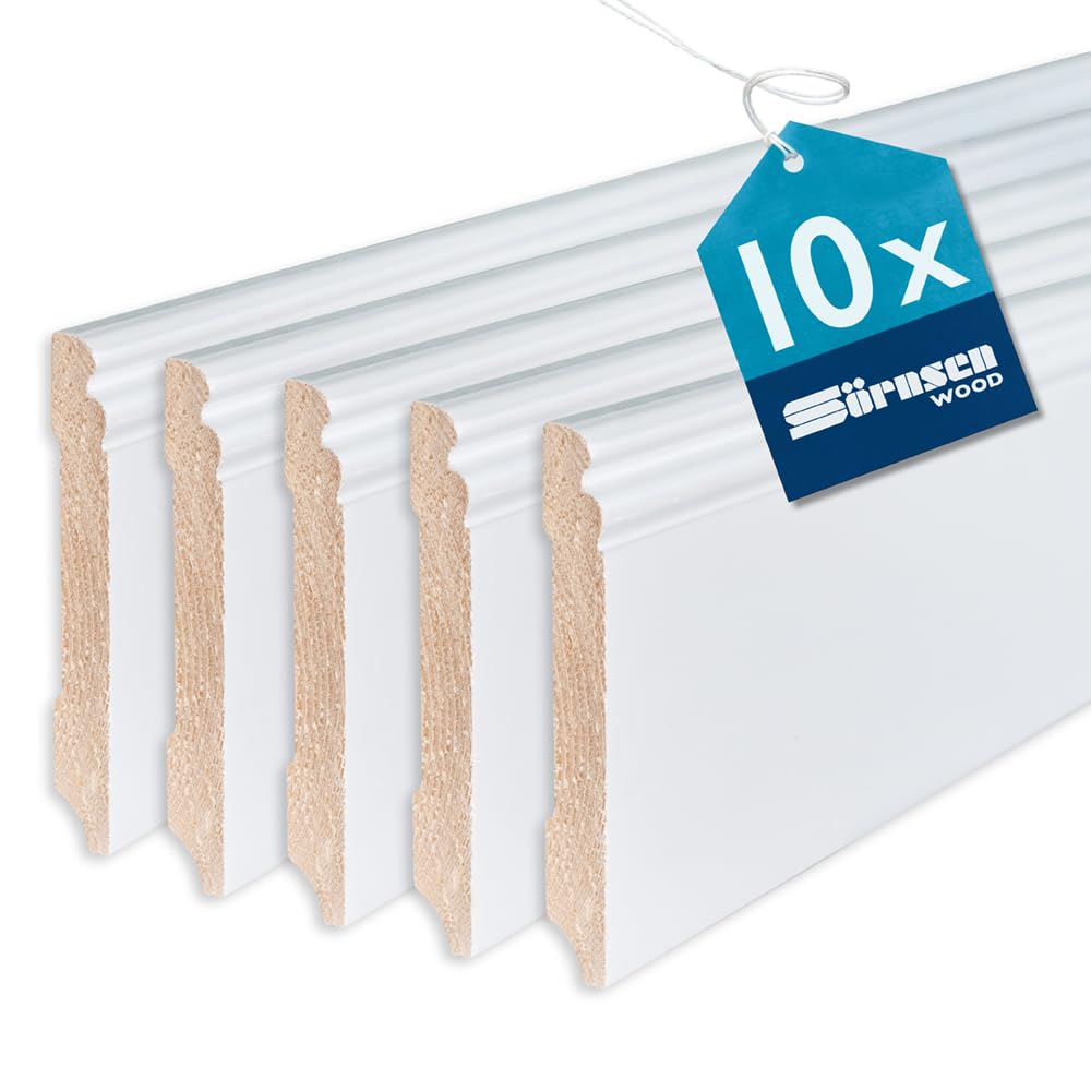 Sockelleiste Kiefer – 16x115x2400 mm, 10 Stück, weiß RAL 9016 lackiert