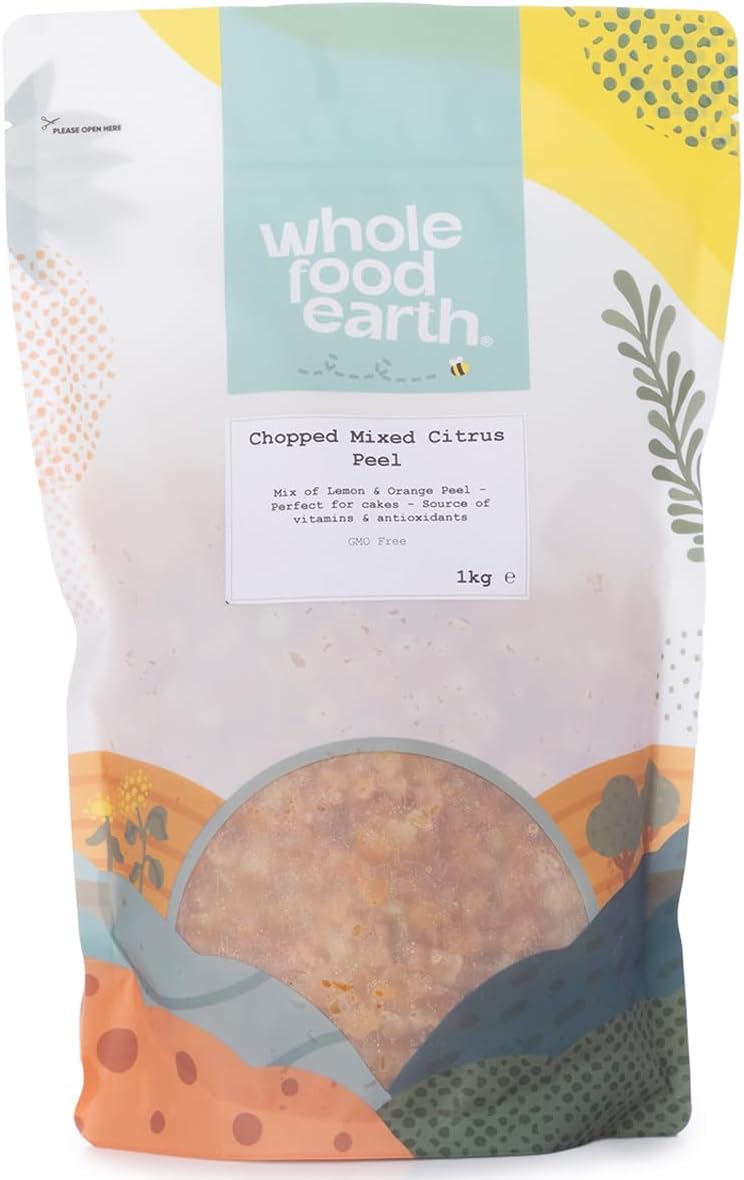 Wholefood Earth Chopped Mixed Citrus Peel 1 kg, Candied Orange Lemon Peel for Baking