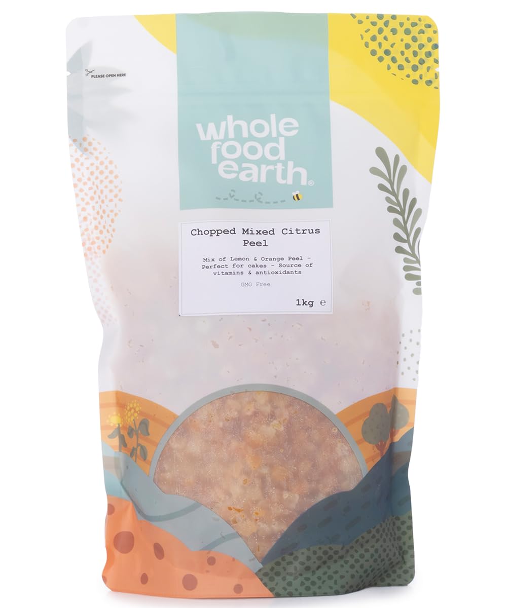 Wholefood Earth Chopped Mixed Citrus Peel 1 kg, Candied Orange Lemon Peel for Baking