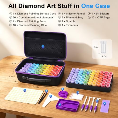 Image of ZORETCO Diamond Art Storage - 120 Containers Diamond Art Kits for Adults | Diamond Painting Storage Case with Tools, Diamond Art Supplies Storage for Diamond Painting Accessories, Bead, Gem, Crafts