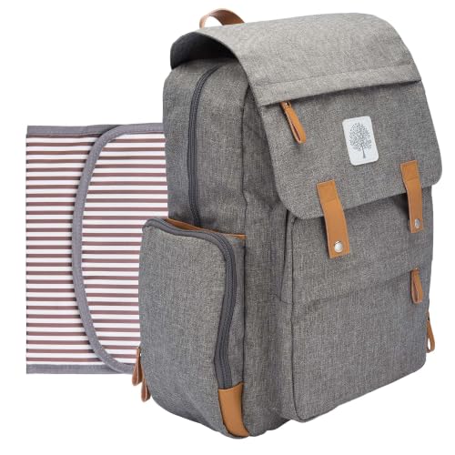 Parker Baby Co. Diaper Bag Backpack with Changing Pad - Gray | Large diaper backpack with insulated bottle pockets, stroller straps, laptop sleeve, and 10+ pockets