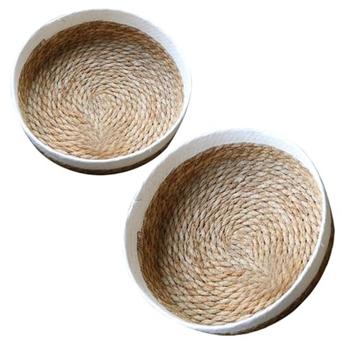 Ciieeo 2pcs Woven Basket Rustic Kitchen Food Serving Holder Tabletop Sundries Organizer for Fruits Snacks Straw Rope Rope Design