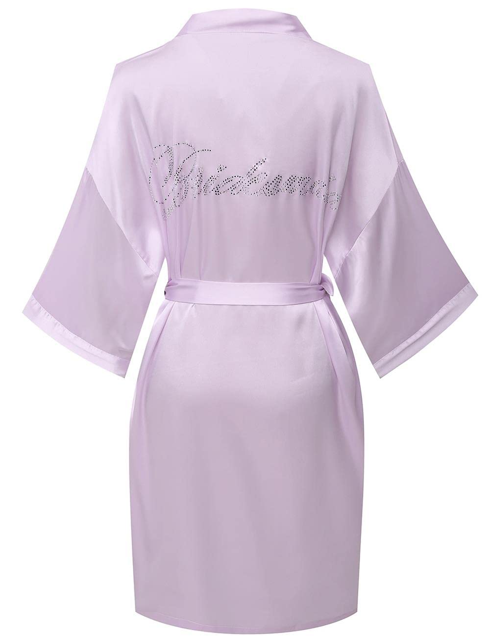 Women's Satin Kimono Robe for Bridesmaid and Bride Wedding Getting Ready Kimono with Rhinestones Dressing Gown