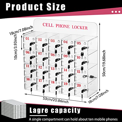 Clear Cell Phone Locker Box With Keys Acrylic Cell Phones Storage Cabinet Wall Mounted Clear Phone Lock Box Classroom Phone Organizer For Pocket Cellphone Holder School Office (20 Slots Style) #TOP2