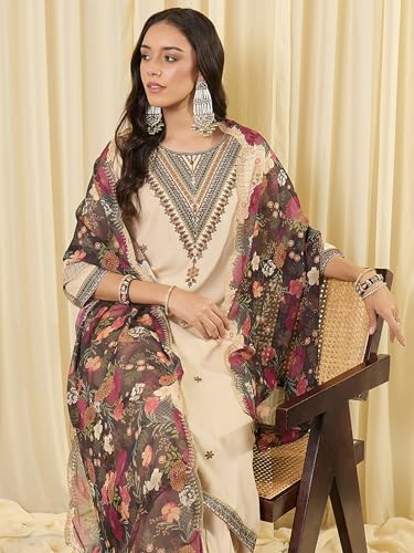Image of INDO ERA Women's Rayon Viscose Rayon Embroidered Straight Kurta & Salwar with Dupatta Set