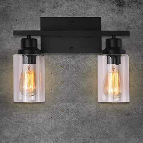 2-Light Vanity Lights Bathroom Light Fixtures Wall Sconce Lighting Matte Black Modern Farmhouse Rustic Industrial Light Fixture for Bedroom, Vanity Mirror, Dressing Table E26 Base Metal Wall Lamp