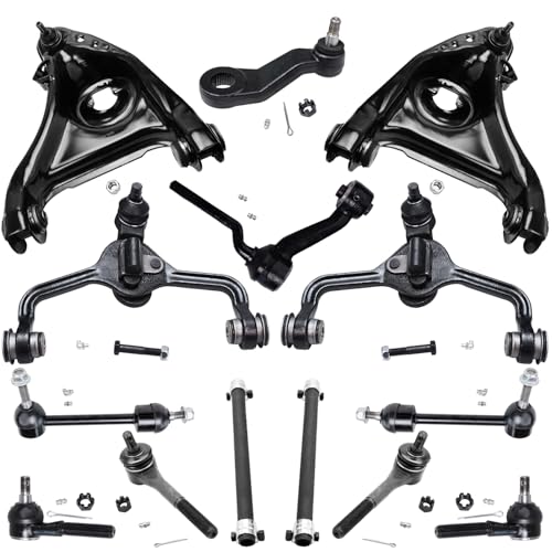 Image of Detroit Axle - 14pc Front End Kit for 95-97 Ford Crown Victoria Lincoln Town Car Mercury Grand Marquis, Control Arms and Ball Joint Tie Rods Adjusting Sleeves Sway Bars Pitman & Idler Arms Replacement