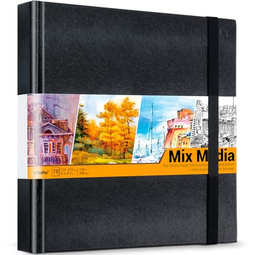 Ohuhu Mixed Media Pad - 8.3' x 8.3' Square Mix Media Sketchbook, 120 lb/200 gsm Heavyweight Papers...