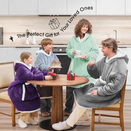 JOYWOO Wearable Blanket Hoodie,Oversized Cat Lovers Sweatshirt Blanket for Adult & Teens, Birthday Gifts for Women Men Mom Girl Boys,Cozy Sherpa Fuzzy Blanket Giant Pocket Gifts,Silver Grey Small