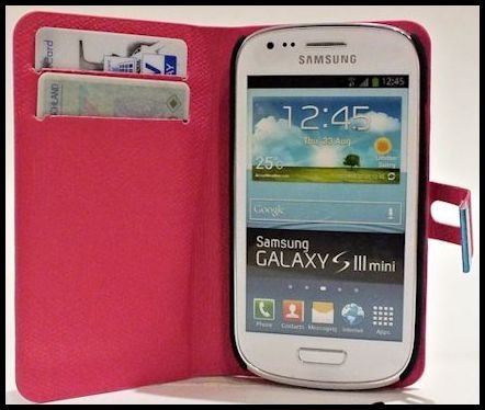 Samsung Galaxy S3 Mini Funda Carcasa Case Funda Wallet Libro con Función Atril en Rosa @ Energmix